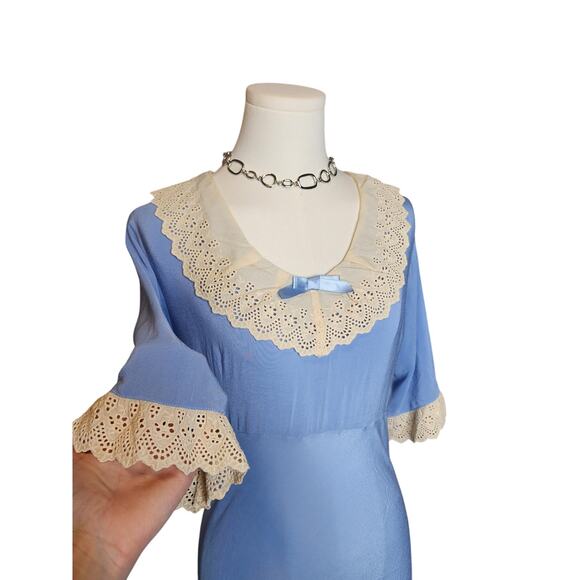 UNIF Rora Baby Light Blue Long Maxi Frilly Lace Doily Cottage Prairie Dress XL - Picture 3 of 8